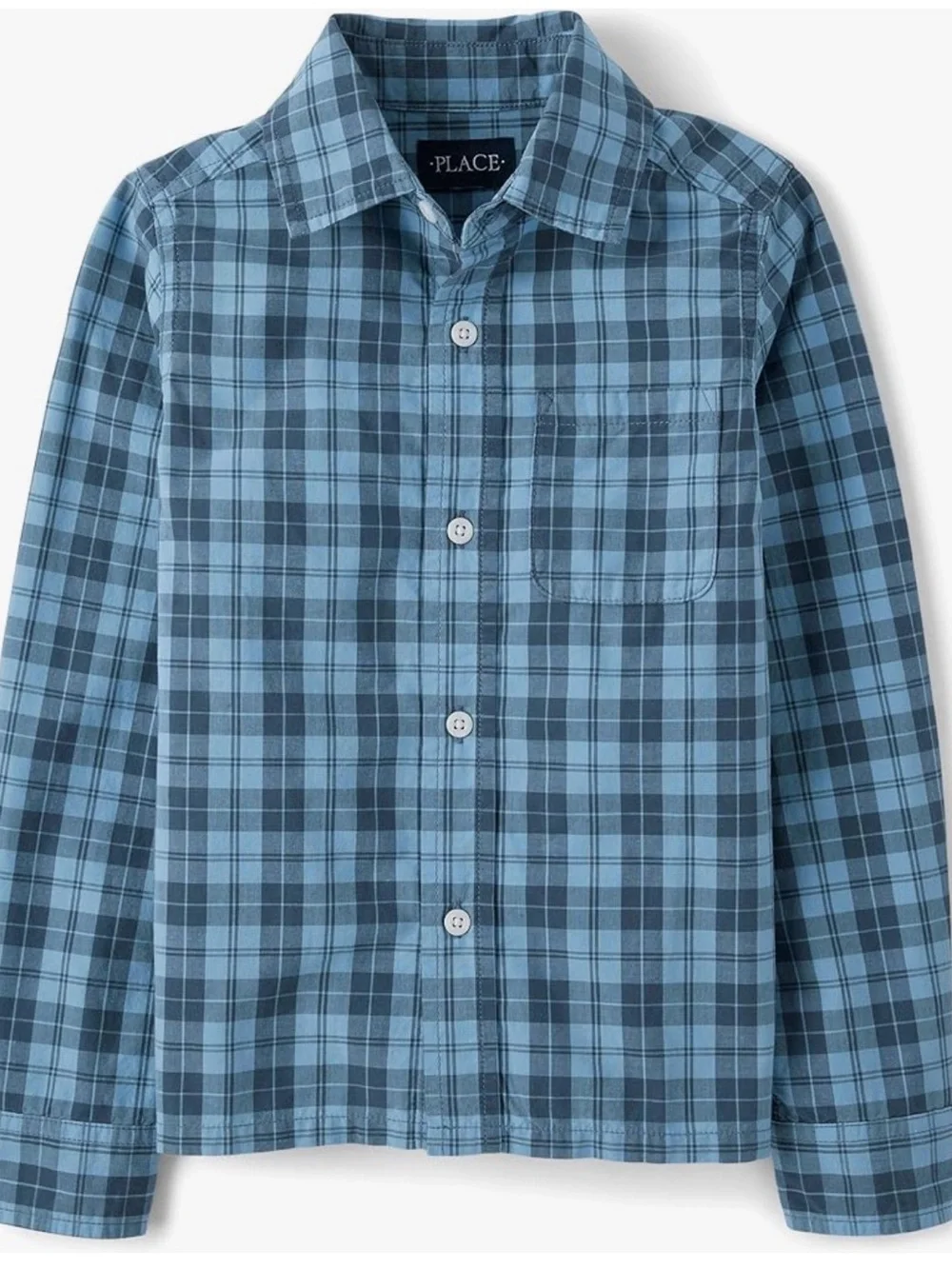 NWT The Children's Place Boys Small Blue Plaid Long Sleeve Button Down Shirt